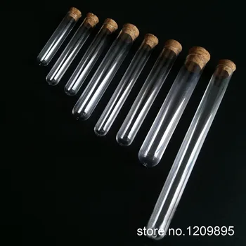 

200PCS/Pack 13*78mm 6ml Round Bottom Plastic Test Tube with Cork Hard Transparent Packing Vial lab Free Shipping