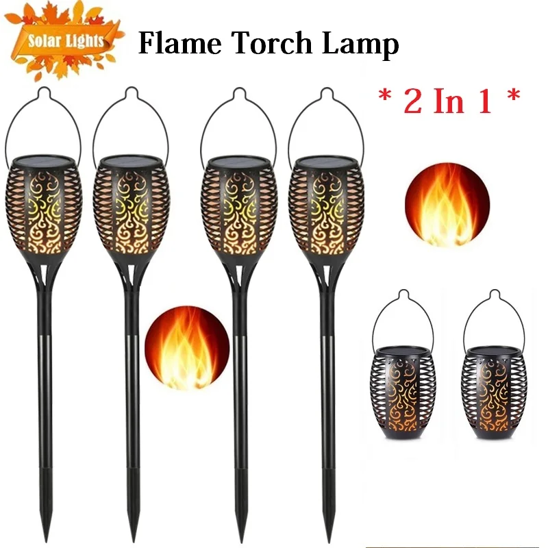 2 In 1 Solar Flame Flickering Lawn Lamp Multifunction 124Pcs Bright LED IP65 Waterproof Outdoor Decor Solar Garden Lawn Light (2)