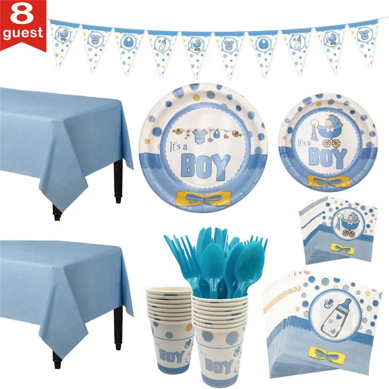 

8 Guests Baby Shower Party Decorations Kids Girl Boy Latex Balloons Disposable Tableware Gender Reveal Party Supplies Favors