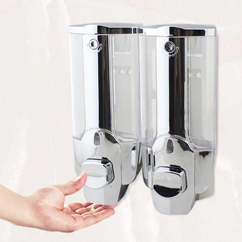 

Behogar 700ml 24oz Wall-Mounted Manual Hand Liquid Soap Shampoo Holder Dispensing Dispenser for Hotel Home Bathroom 2 Chamber