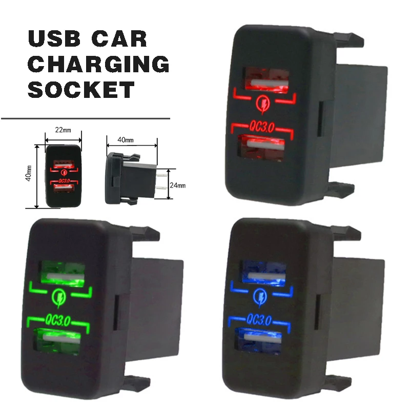 

High Quality QC 3.0 Car Charger Socket Dual USB Port Fast Charging Power Adapter Outlet Lighter Socket splitter Outlet Adapter