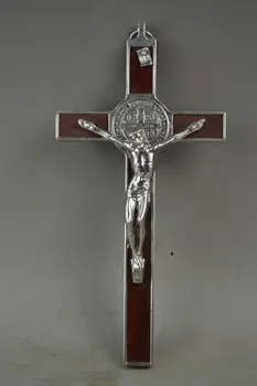 

7.57 Inch Old Handwork Miao Silver Carving Jesus On The Cross Suffering Statue