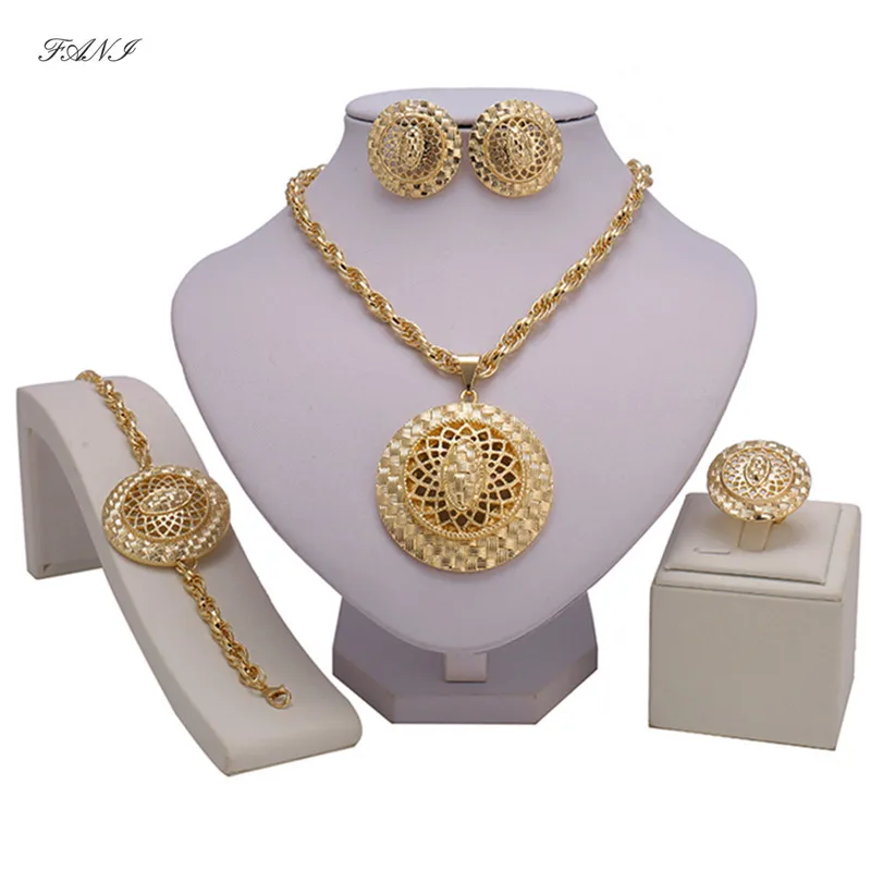 Женский ювелирный комплект из колье и серёг золотого цвета|african fashion jewelry|african