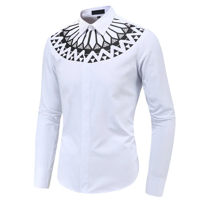 

Plus-size Muslim Men's Print Silky Long Sleeve Shirt Slim Men's Shirt