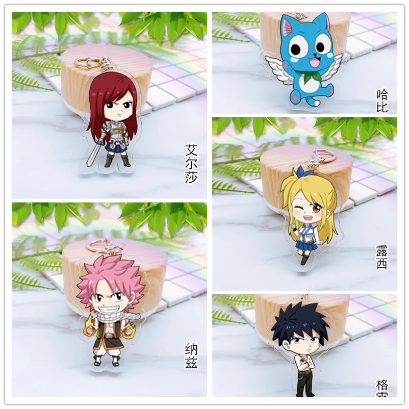 

1pcs Anime Keychain Fairy Tail Natsu Dragneel Lucy Heartfilia Erza Scarlet Doublesdie Print Keyrings Pendant Keychain