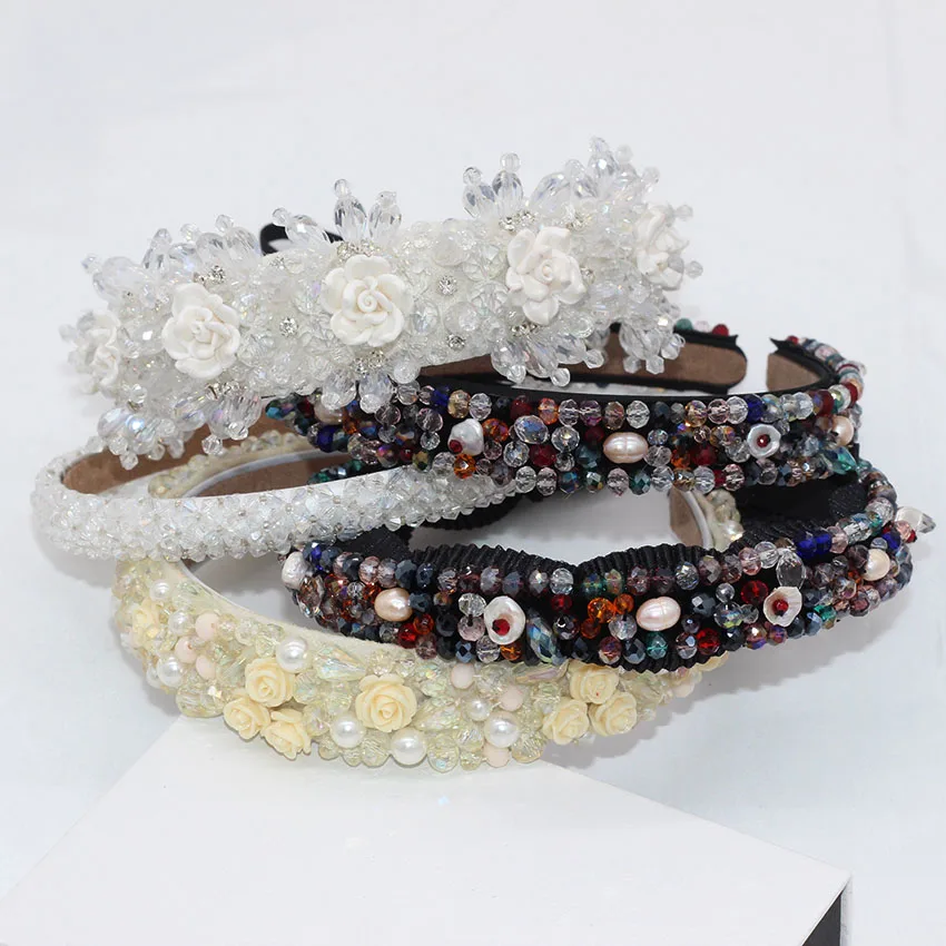 

Baroque fashion personality multicolor transparent crystal flower wild geometric headband small particles luxury headband 948