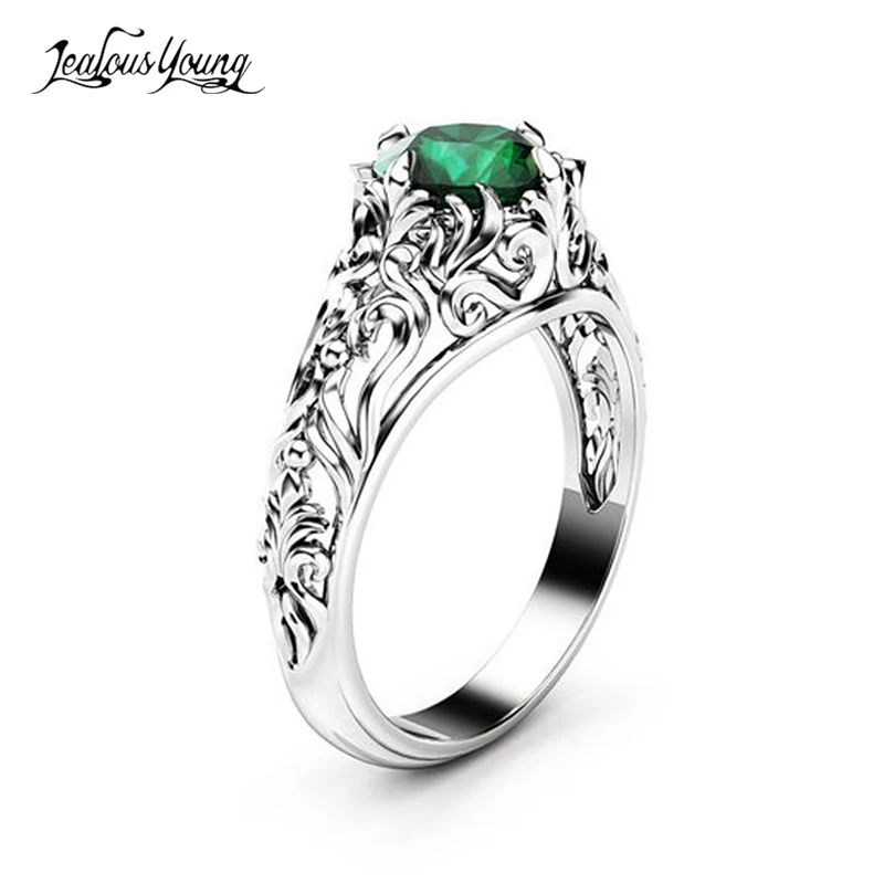 Gothic Green Crystal Cubic Zirconis Wedding Ring With White Silver Color CZ Stone Rings for Women Party Jewelry Gift anillos