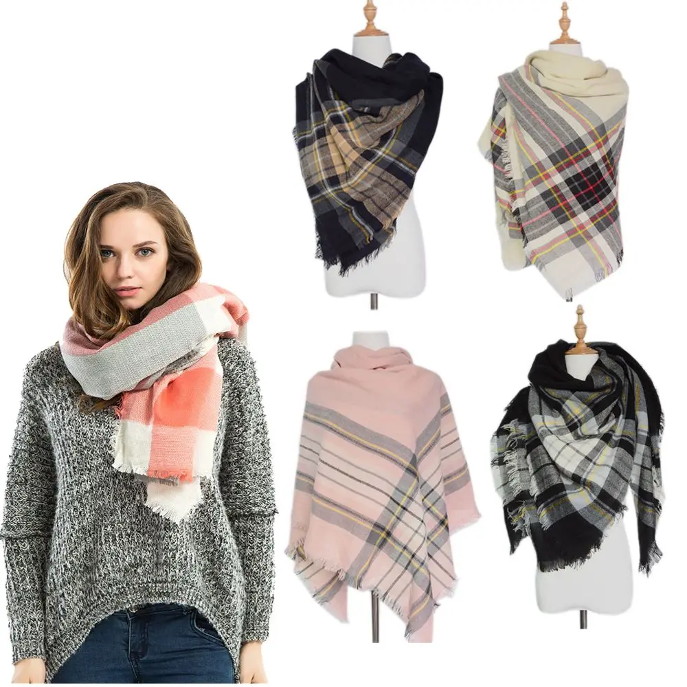 2016 New Fashion Women Ladies Oversized font b Tartan b font Plaid Blanket Scarf Shawl Soft