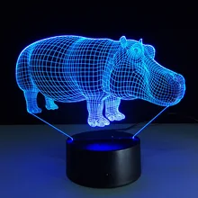 3D Hippopotamus светодиодный ночник 7 цветов Изменение как украшение дома креативная 3D лампа как вечерние украшения для детей Подарочные игрушки