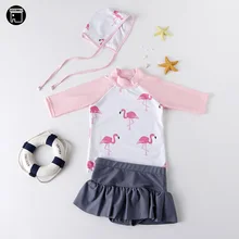 USEEMALL Новые Симпатичные для маленьких девочек Купальники из двух частей с рисунком фламинго для девочек купальник детский плавательный костюм УФ купальные костюмы