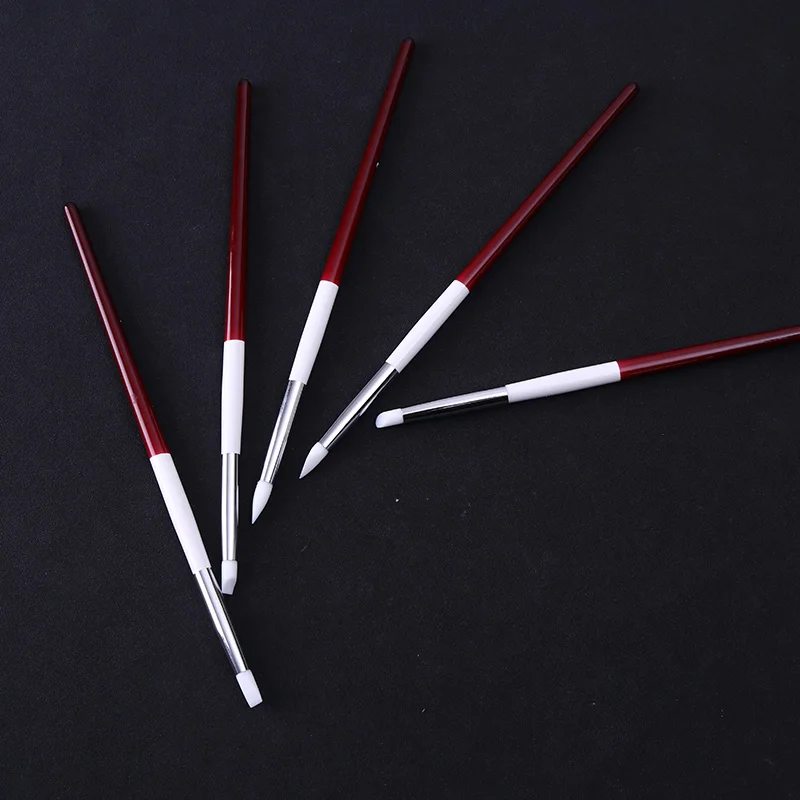 5 шт. набор кистей для рисования ногтей, ручка для резьбы, силиконовая головка, деревянная ручка, 3D набор кистей для рисования, набор инструментов для маникюра и дизайна ногтей