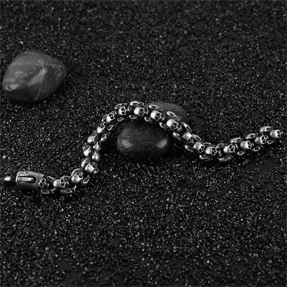 Hot Sale Rock Style Skull Cool Charm Bracelet Link Punk Men Jewelry Fashion Bangle Skeleton Stainless Steel Chain (2)