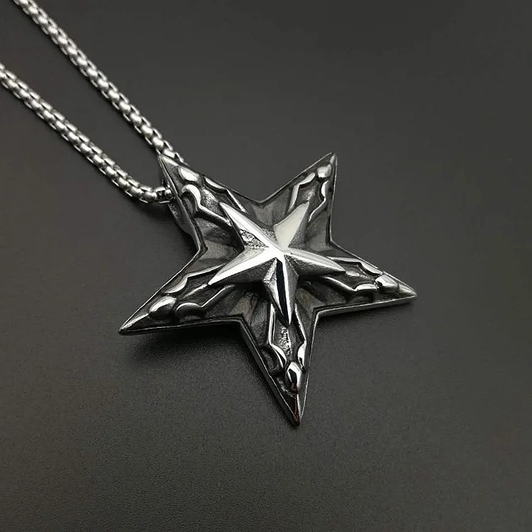 

Hiphop Stainless steel Pentagram Pan God Head Pendant Necklace Luck Satanism Occult Metal Vintage Silver Star Necklace for Man