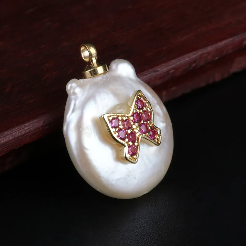 

marron red white cz pave gold tiny butterfly charms flat real pearl bead pendant charm for diy jewelry making for choker earring