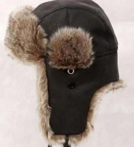 Очень теплые! Осенняя и зимняя мужская и женская шапка из искусственной кожи lei feng, шапка с ушками, большая меховая шапка, зимняя Лыжная шапка с ушками, хлопковая утолщенная шапка TB390 - Цвет: brown fur