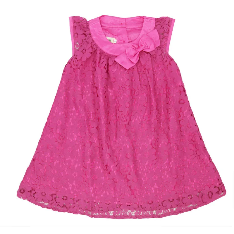 Летнее милое кружевное платье для маленьких девочек, детская одежда принцессы без рукавов, детское платье трапециевидной формы - Цвет: Розово-красный