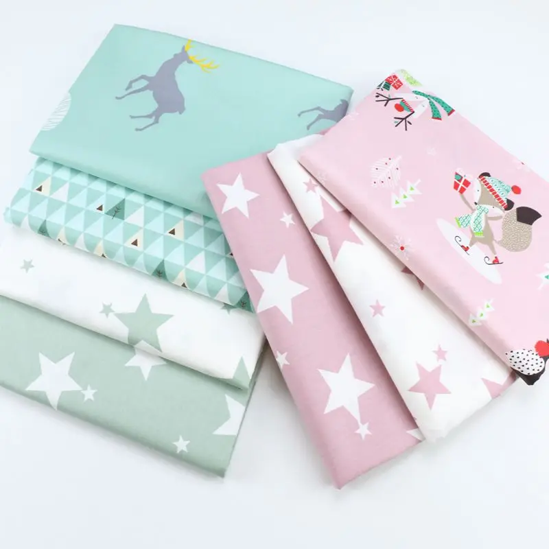 

100% Cotton fabric for DIY sewing craft crib bedding baby apparel decor tecido tissus material Deer Stars Print 50x50cm/50x160cm