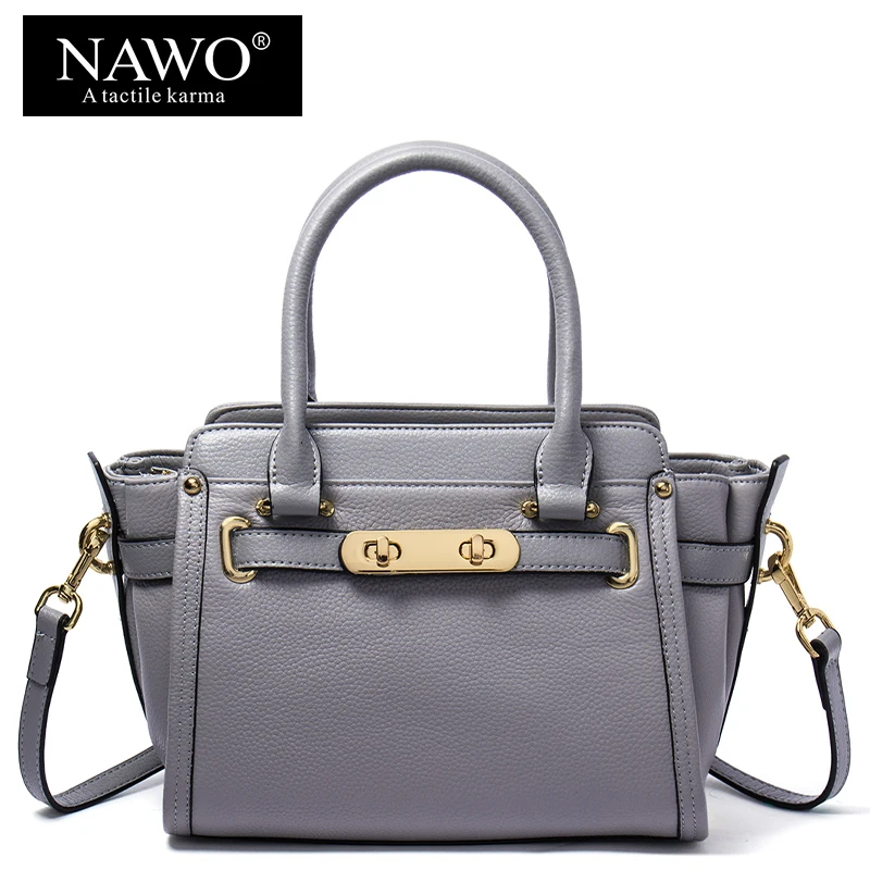 NAWO Cow Genuine Leather Trapeze font b Women b font Shoulder font b Bags b font
