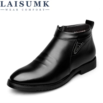 

LAISUMK 2020 Autumn Winter Vlevet Retro Men Boots Comfortable Zipper Brand Casual Shoes Split Leather Snow Boots Shoes Men