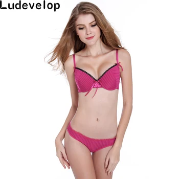 

Intimates Set VS New Women's Sexy Stripe Bra Sets Lace Bra And Panty Set Bow B C D 32 34 36 38 Sexy Lingerie Brassiere Set