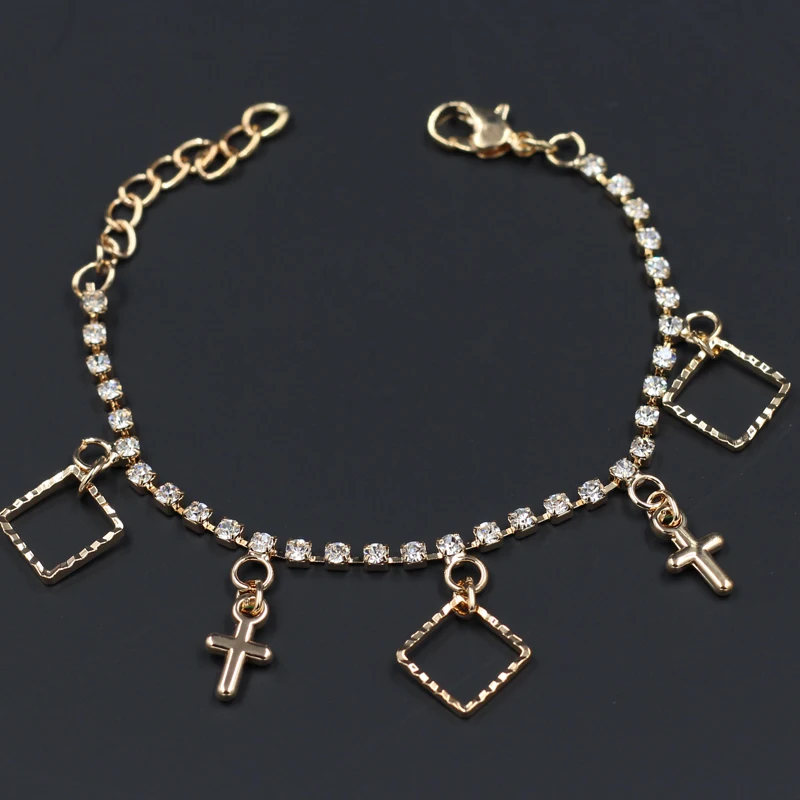 Gold Bracelet For Women Fashion Jewelry Trendy Cross Square Charms