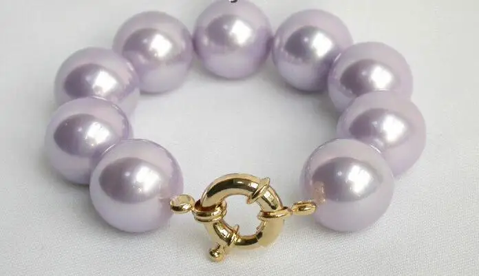 

Free Shipping >> 20mm round lavender south sea shell pearls Bracelet