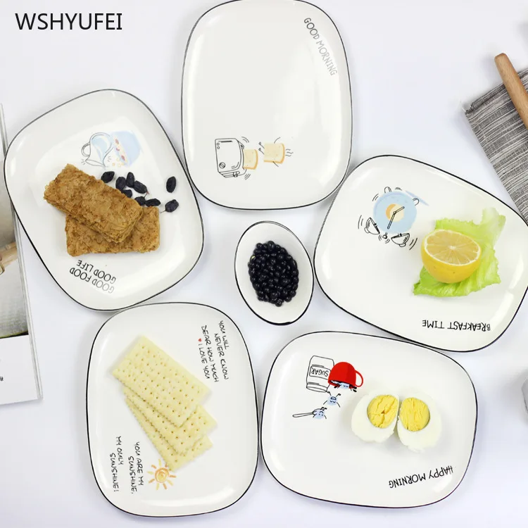 

Direct sales rectangular Nordic ceramic plate fruit salad dessert plate home kitchen storage creative letters breakfast plate