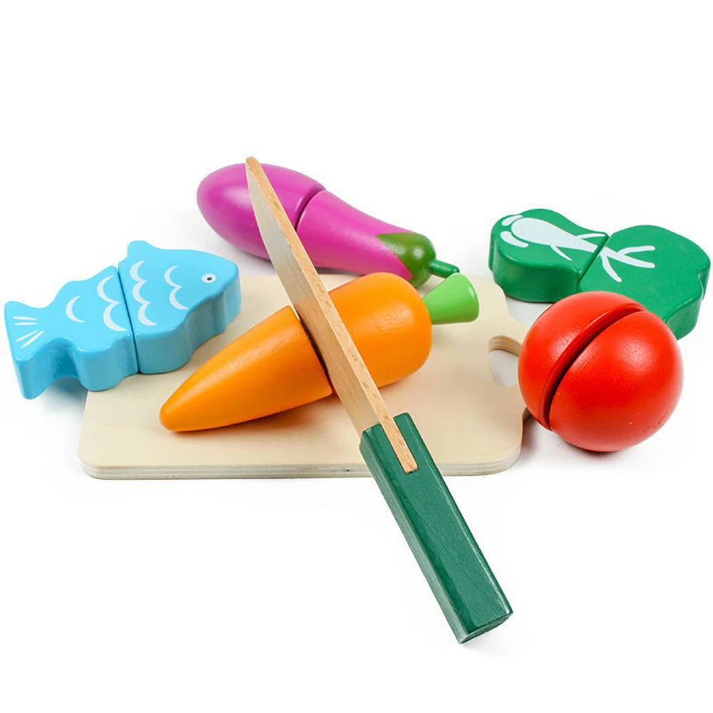 Детские деревянные игрушки, ролевые игры, кухонные игрушки с ведром для резки фруктов и овощей, развивающие Классические игрушки для детей
