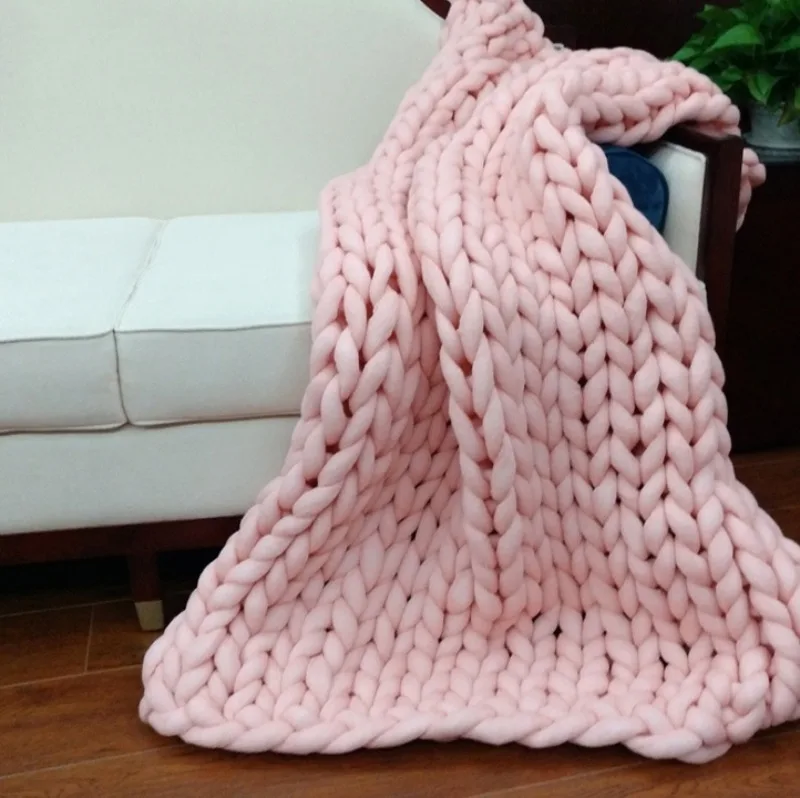 Knit Blanket Rough Wool Hand Woven Blanket Winter Sofa Bed Blanket
