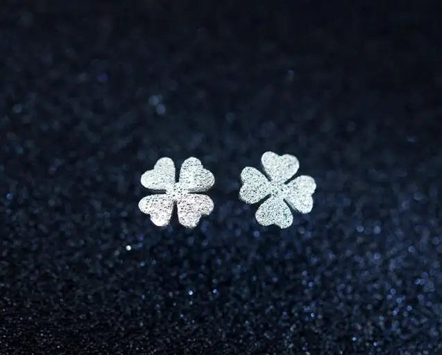 7mm small Cute 100% REAL. 925 Sterling SIlver Fine Jewelry 4-Hearts Flower Love Stud Earrings GTLE1967 |