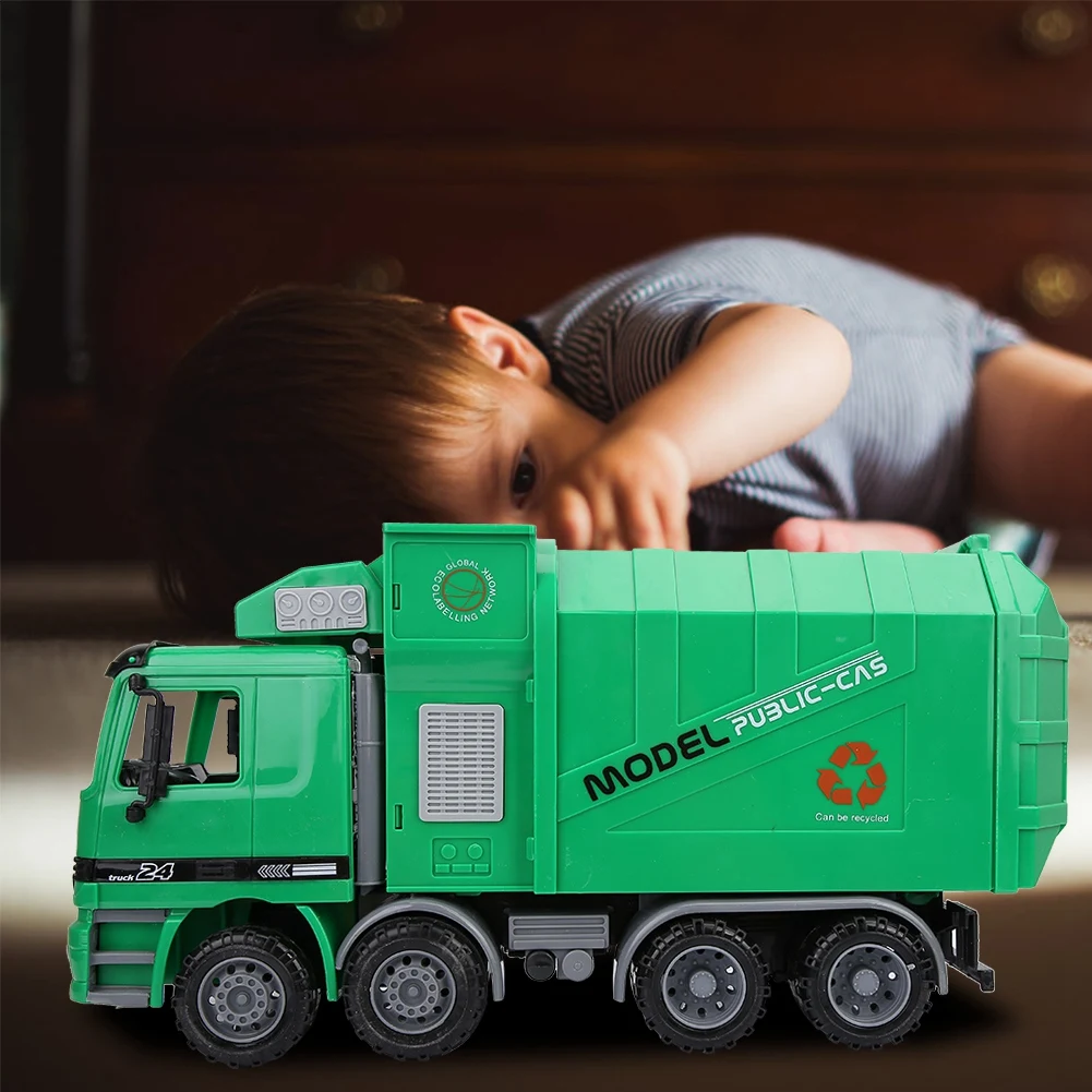 

NEW hot Children Simulation Inertia Garbage Truck Sanitation Car Model Toys With Three Trash