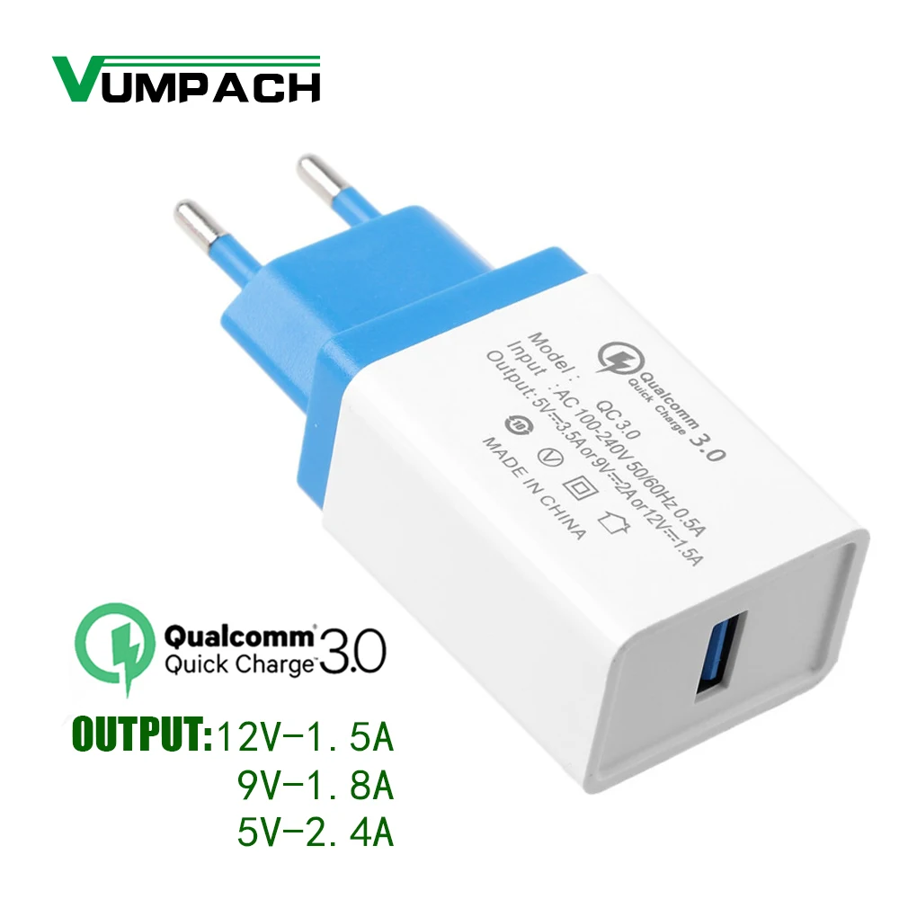 USB Charger EU Quick Charge 3.0 Fast Charger QC3.0 QC2.0 18W Portable Wall USB Power Adapter Charging for iPhone xiaomi samsung