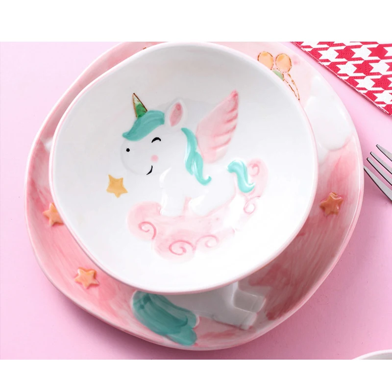 Творческий Керамическая посуда наборы Симпатичный мультфильм Unicorn фарфоровый