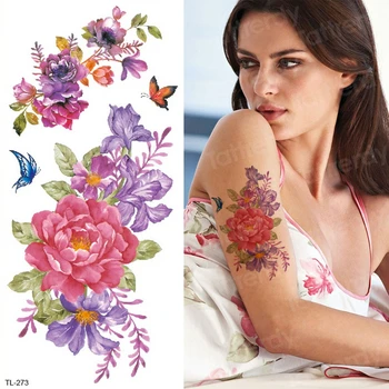 

waterproof temporary tattoos for women sexy purple flower tattoo peony arm hand rose tattoo girls water transfer stickers bikini