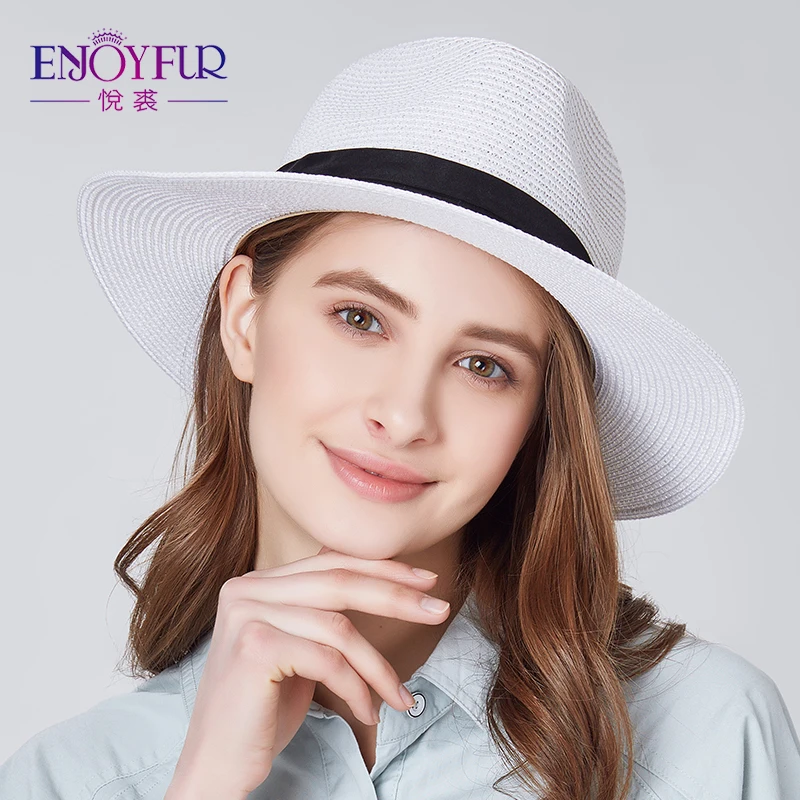 

ENJOYFUR Summer Straw Sun Hats For Women Panama Floppy Beach Hat Girls Foldable Hats