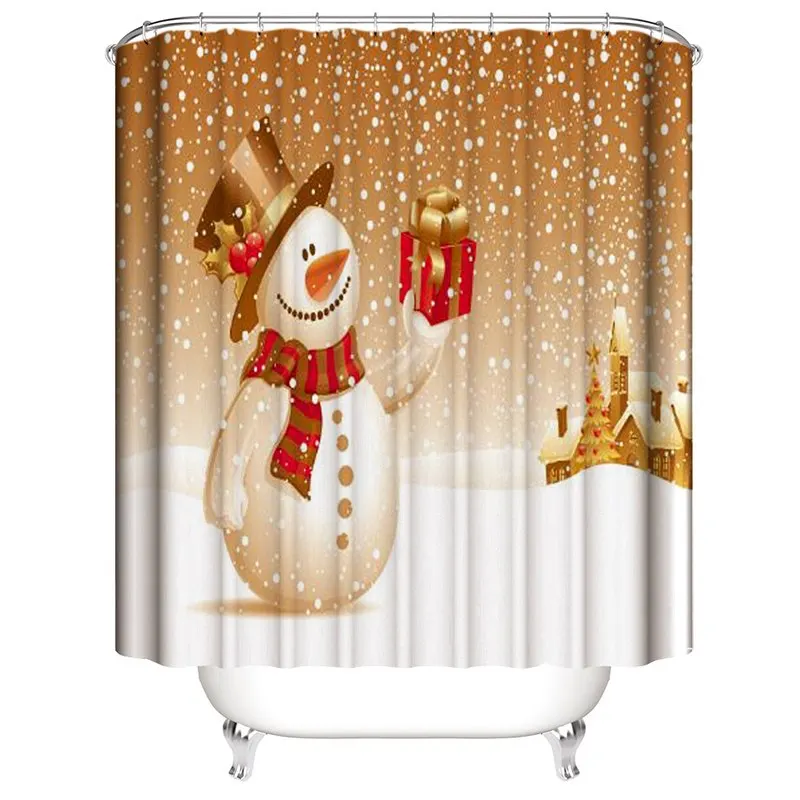 

Hoomall Christmas Elk Printed Curtain For Bathroom New Year Decoration Shower Curtain Waterproof Curtains With 12 Hooks Home 1PC