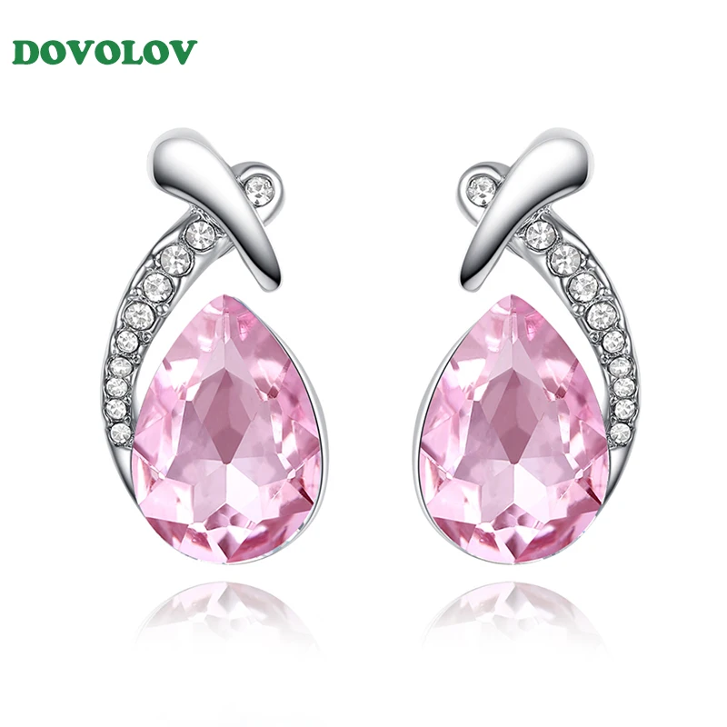 

Dovolov Hot Pink Water Drop Crystal Earrings Dangle Earrings For Women Cubic Zirconia Silver Color Earrings For Girl Gift D351