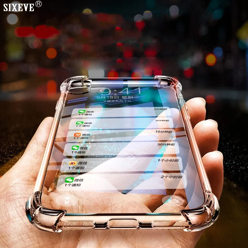 

SIXEVE Shockproof Soft Silicone Clear Case For iPhone X XR XS MAX 6 S 6S 7 8 Plus 6Plus 6SPlus 7Plus 8Plus Cell Phone Back Cover