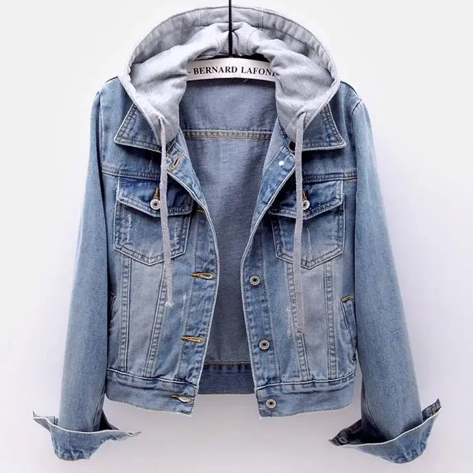 

Пальто женское джинсовое с капюшоном и отложным воротником, 4XL