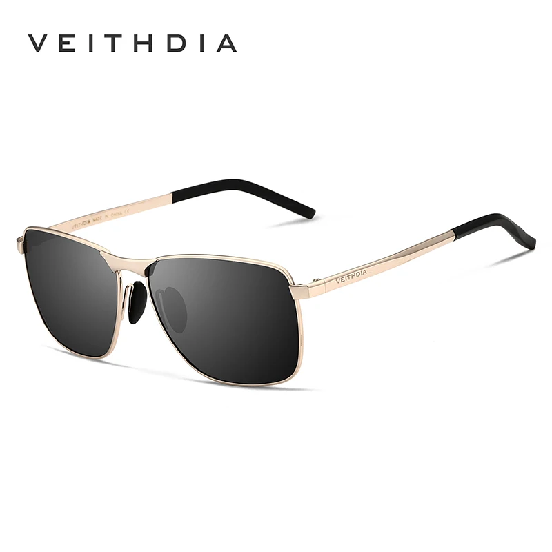 Бренд Veithdia, дизайн, модные квадратные солнцезащитные очки для мужчин с поляризованным покрытием, зеркальные солнцезащитные очки, аксессуар для очков для мужчин - Цвет линз: Gold Grey