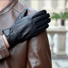 Для мужчин осенью и зимой Перчатки качества Овчина кожа Перчатки Для мужчин кожаные варежки пряжка в тонком стиле