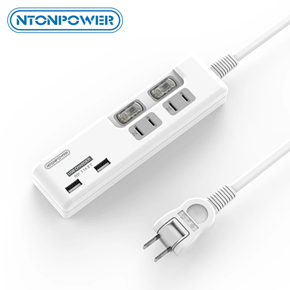 NTON power японская штепсельная вилка силовая полоса с USB зарядным устройством 2 порта умная Зарядка 2 розетки переменного тока индивидуальный переключатель-1,5 м удлинитель