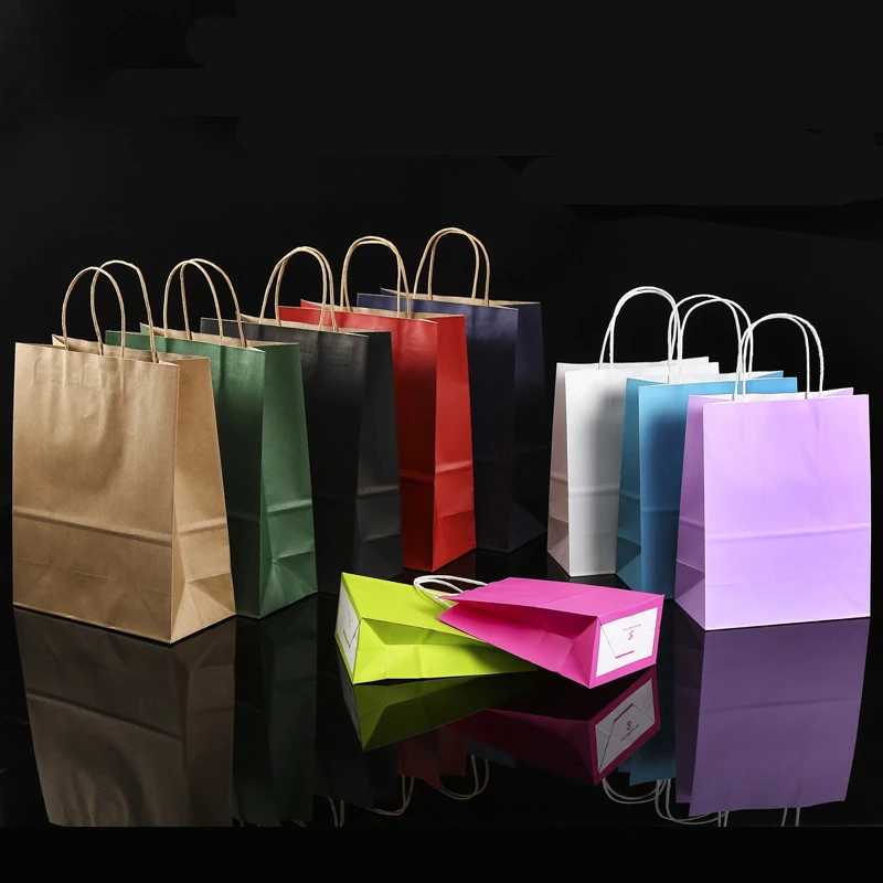 Buy 20PCS/lot Gift Kraft Paper Bag With Handles Dark