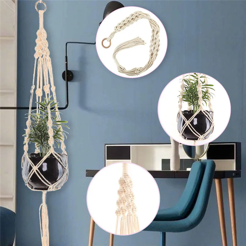 Macrame Plant Hangers Hanging Basket Hanging Plant Holder Bohemian Decor Plant Net bag wall hanging basket #2l16 (2)
