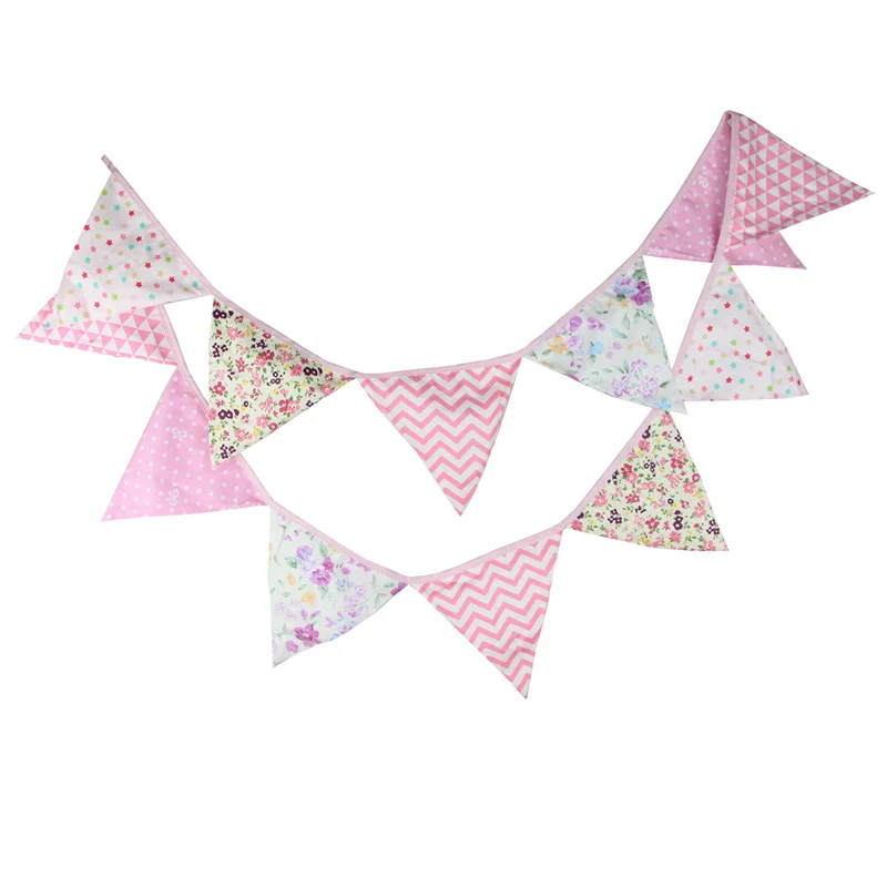 

12 Flags 3.2m Birthday Pennant Cotton Banners Triangular Flags Festival Baby Shower Wedding Garland Flags for Party Decoration