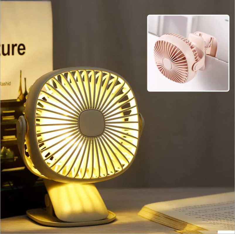 

Ventilator Fan Air Cooler Multifunctional desktop Mini USB charging clamp fan rotary box LED Night Light Mini Fan