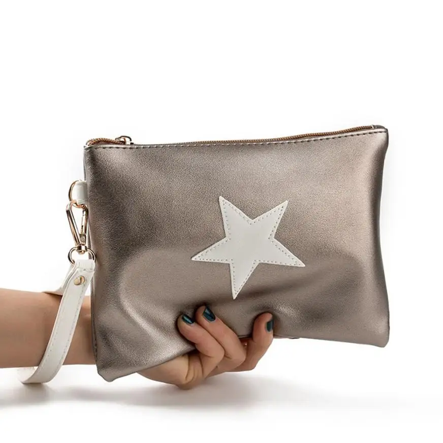 Transer Новая модная роскошная кожаная женская сумка-конверт со звездами, кошелек на молнии для монет, кошелек, держатель для карт, сумочка для девочек A11 30