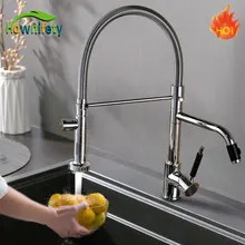 Хромированный полированный кран и смеситель для кухонной раковины с двумя носиками и двумя ручками на одно отверстие, кухонный кран с креплением на палубе