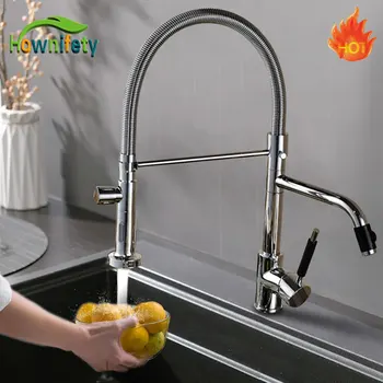 

Chrome Polished Kitchen Sink Mixer Tap Dual Spouts Dual Handle One Hole Kitchen Faucet Deck Mount