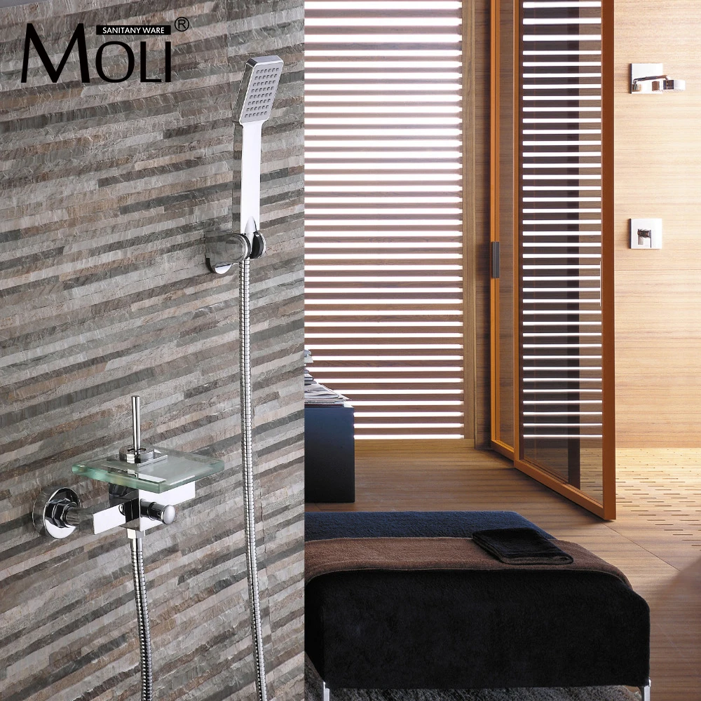 Chrome finished bathtub faucet wall mounted glass square faucets